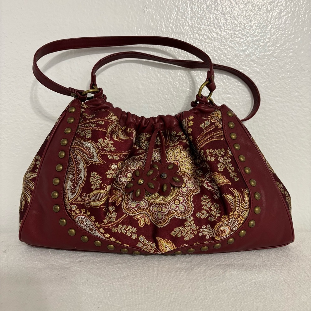 Isabella Fiore Leather & Tapestry Small Shoulder or Handbag With Studs Detail